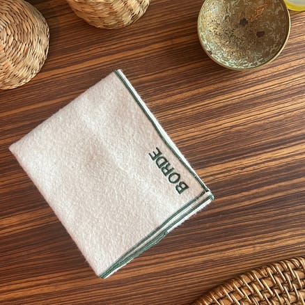flannel handkerchief with forrest green hem and embroidered name