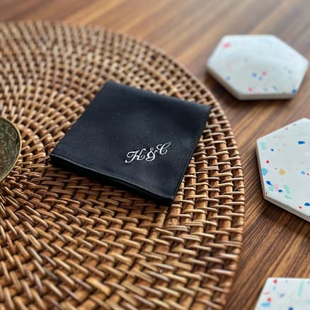 monogrammed handkerchief made with black organic cotton sateen