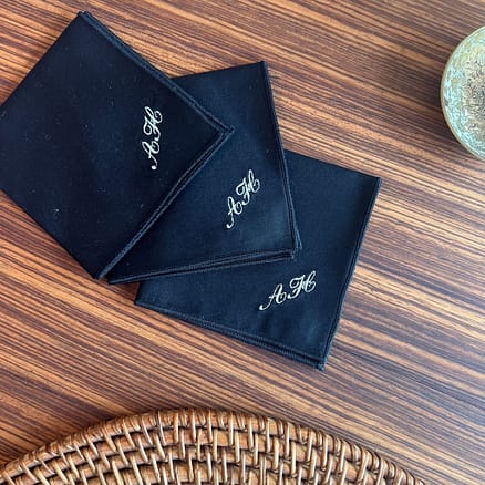 black handkerchief with monogram, for men and women